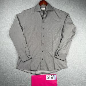 Eton Shirt 16 Gray White Striped Slim Casual Button Up Long Sleeve Mens